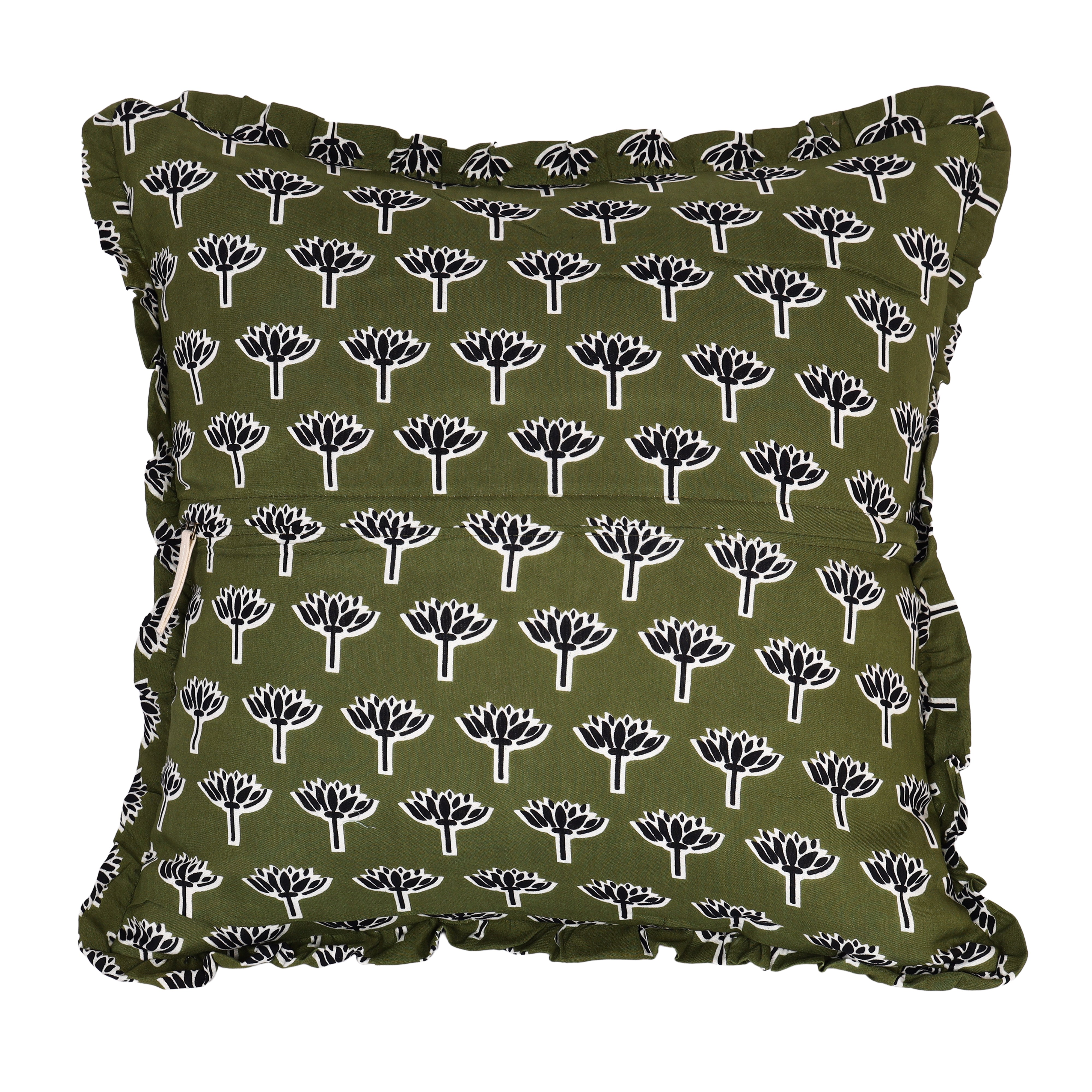 Artisan Block Print Pillow Cover - 20x20 Ruffled Cotton Throw Cushion Case