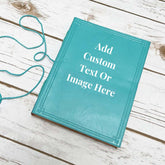 Bespoke leather journal – front cover customization available for logos, symbols, and special messages