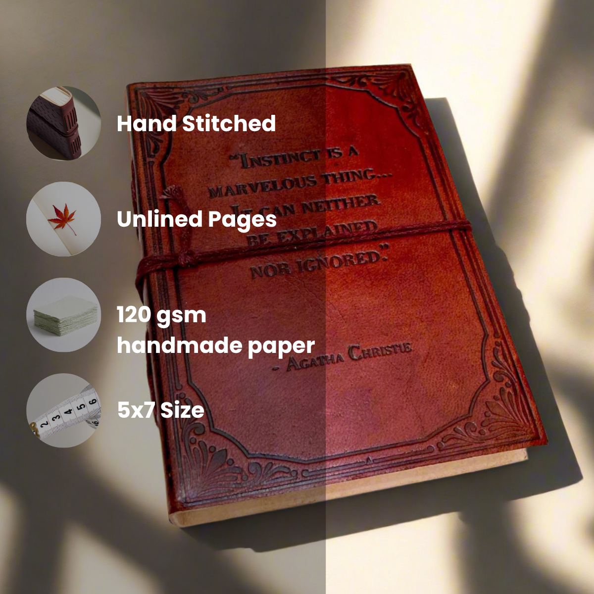 Agatha Christie Quote Leather Journal - "Instinct Is a Marvelous Thing"