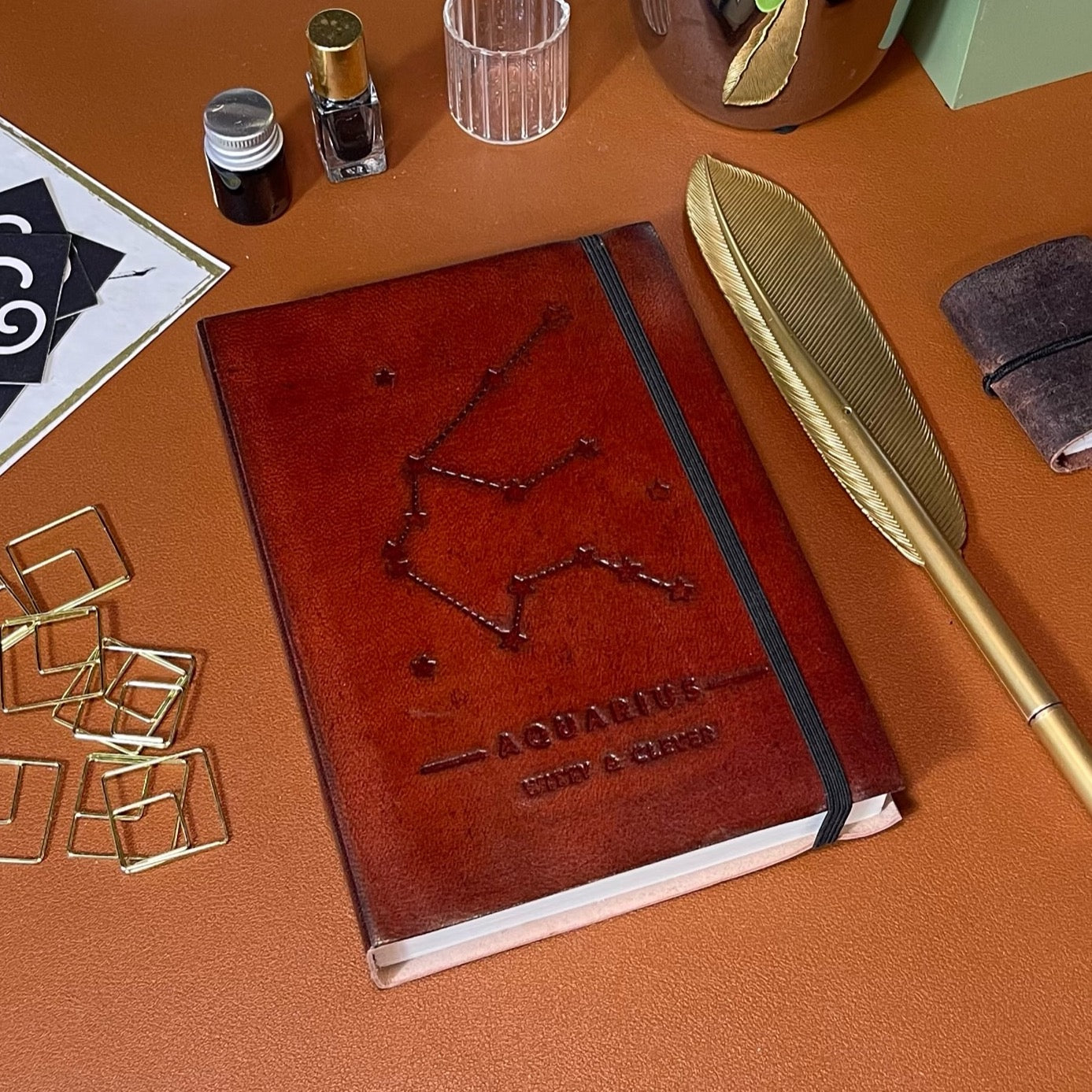 Astrology journal in leather cover – beautifully crafted for writing about your zodiac journey and planetary alignments