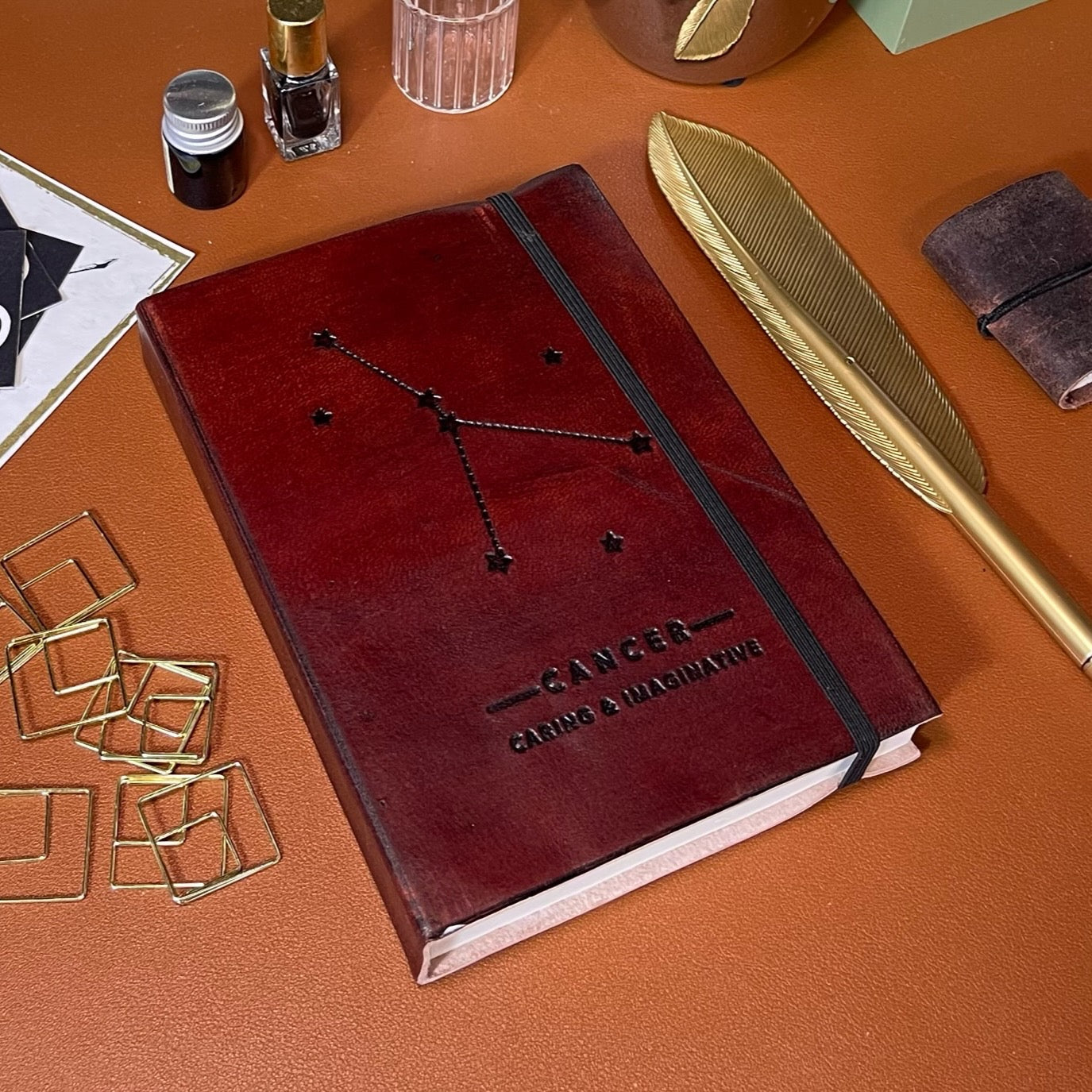 Astrology journal in leather cover – beautifully crafted for writing about your zodiac journey and planetary alignments
