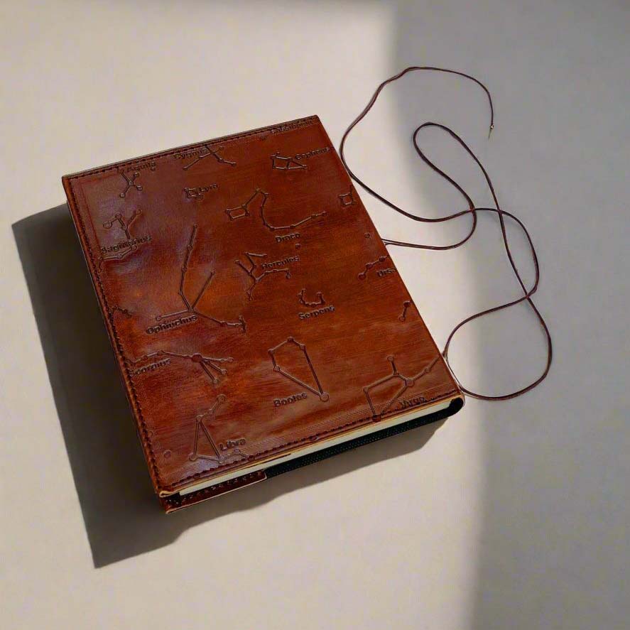 Embossed constellation leather journal – perfect for astrology lovers, writers, and deep thinkers