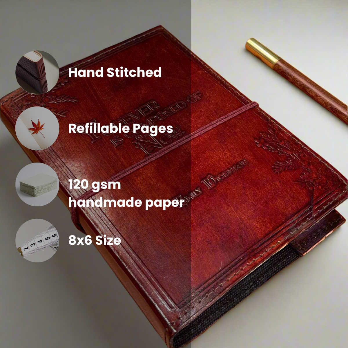 Emily Dickinson Refillable Leather Journal - "Forever Is Composed Of Now"