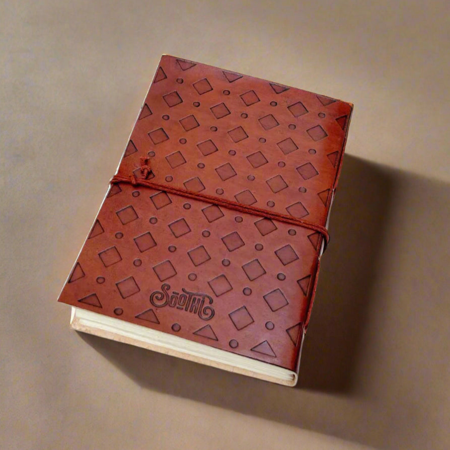 Handmade brown leather journal with inspiring quote – ideal for daily affirmations and reflection