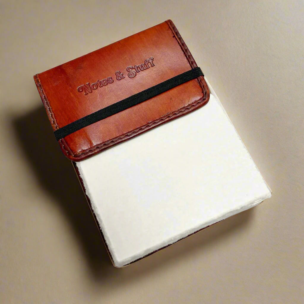 Handcrafted notepads in refillable leather – perfect for jotting ideas, reminders, or affirmations