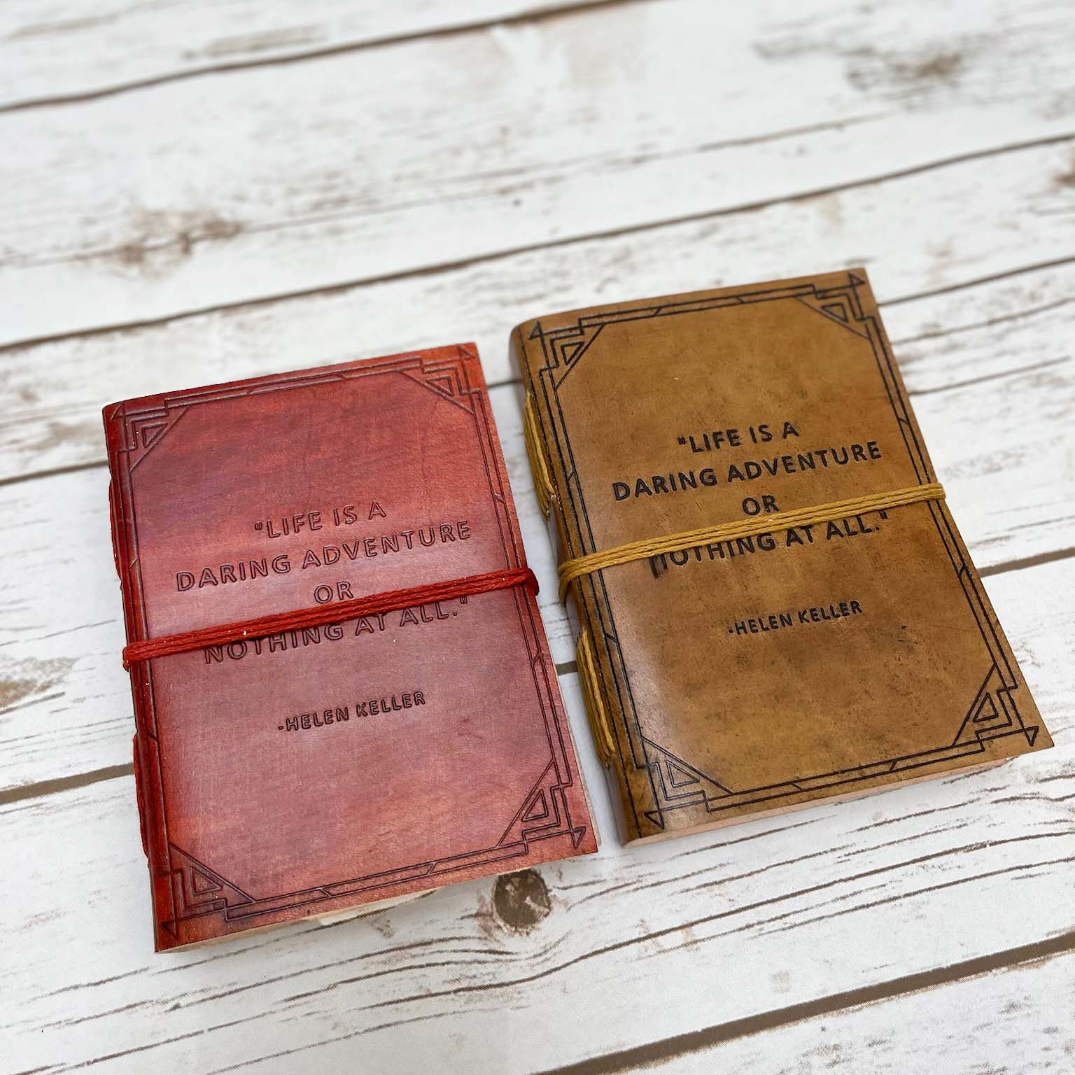 Eco-friendly leather journal with Helen Keller's Quote "A Daring Adventure" – handcrafted notebook for travel stories