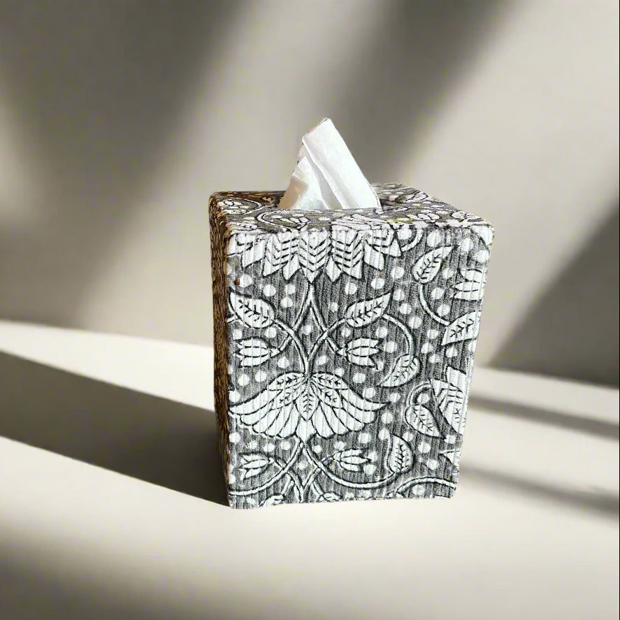 Artisan Tissue Box Cover - Decorative Patterned Fabric Facial Tissue Holder