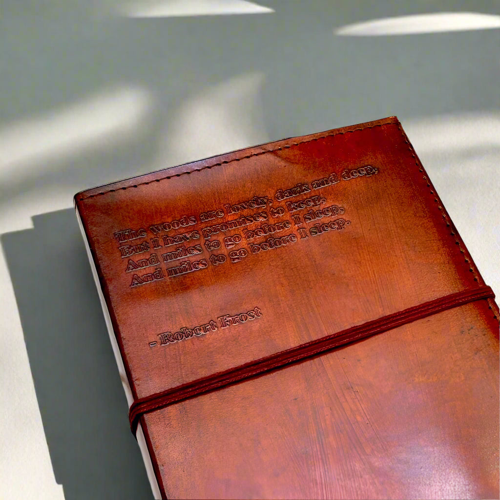 Inspiration-engraved leather notebook – handmade journal for affirmations, planning, or artistic journaling