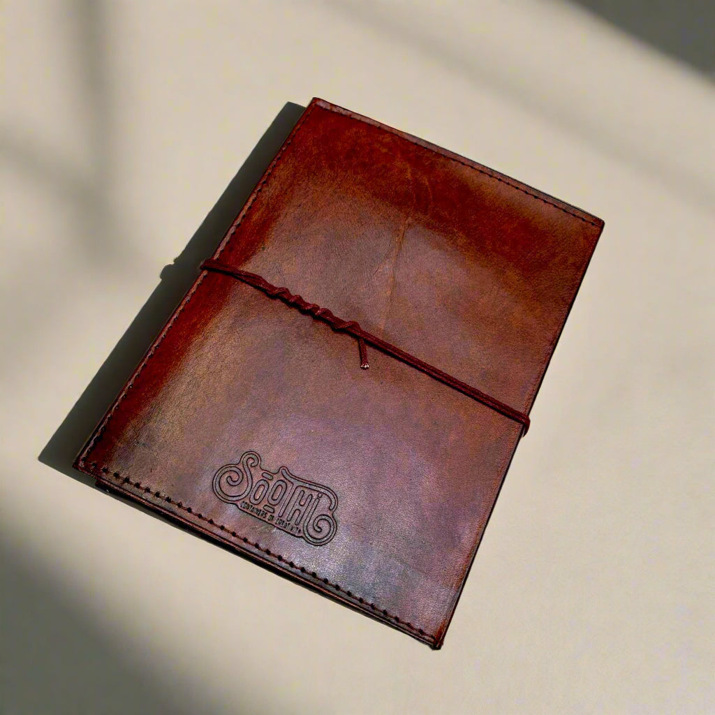 Inspiration-engraved leather notebook – handmade journal for affirmations, planning, or artistic journaling