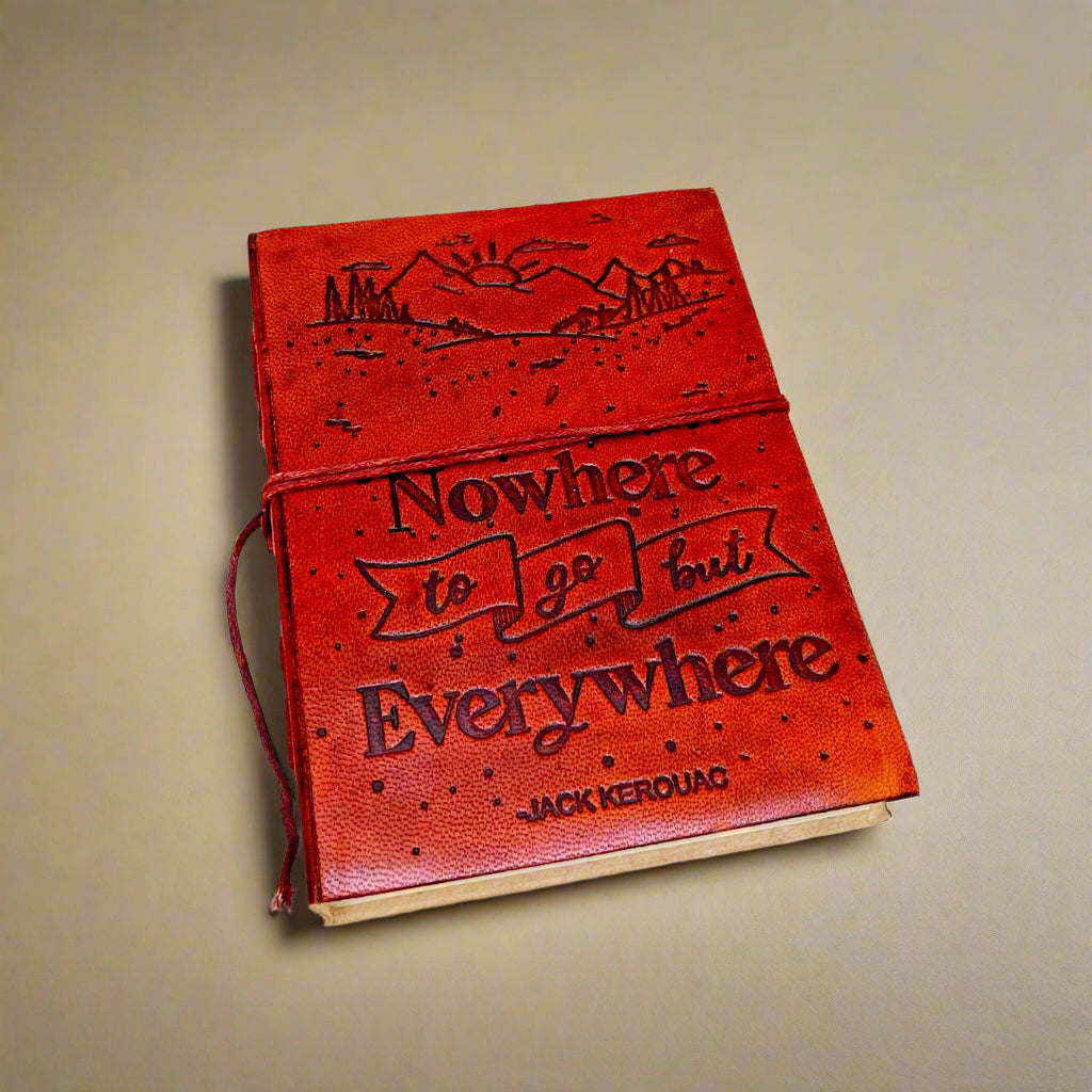 Creative leather sketch journal with motivational quote – great for mixed media, journaling, or idea capturing