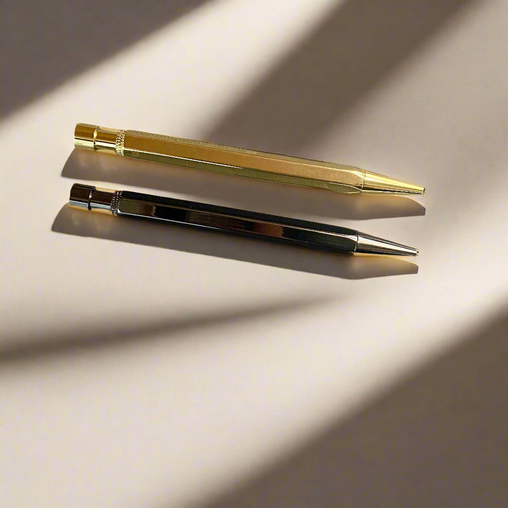 Soothi elegant retractable brass pen – metallic gold and silver for a refined writing experience