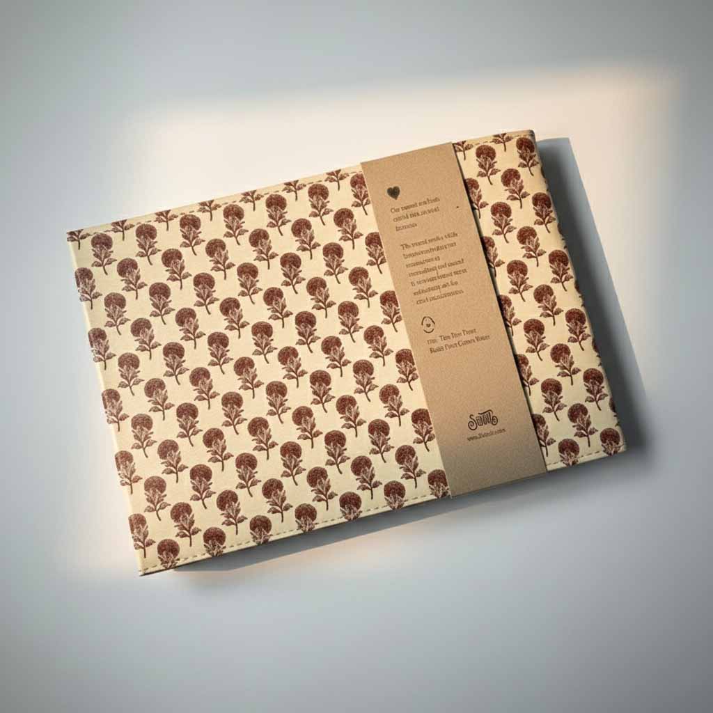 Patterned envelope packaging with Soothi logo for leather sketchbook