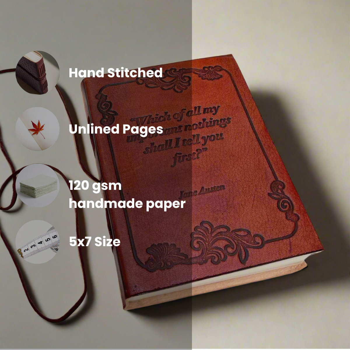 Jane Austen Quote Leather Journal - "Important Nothings"