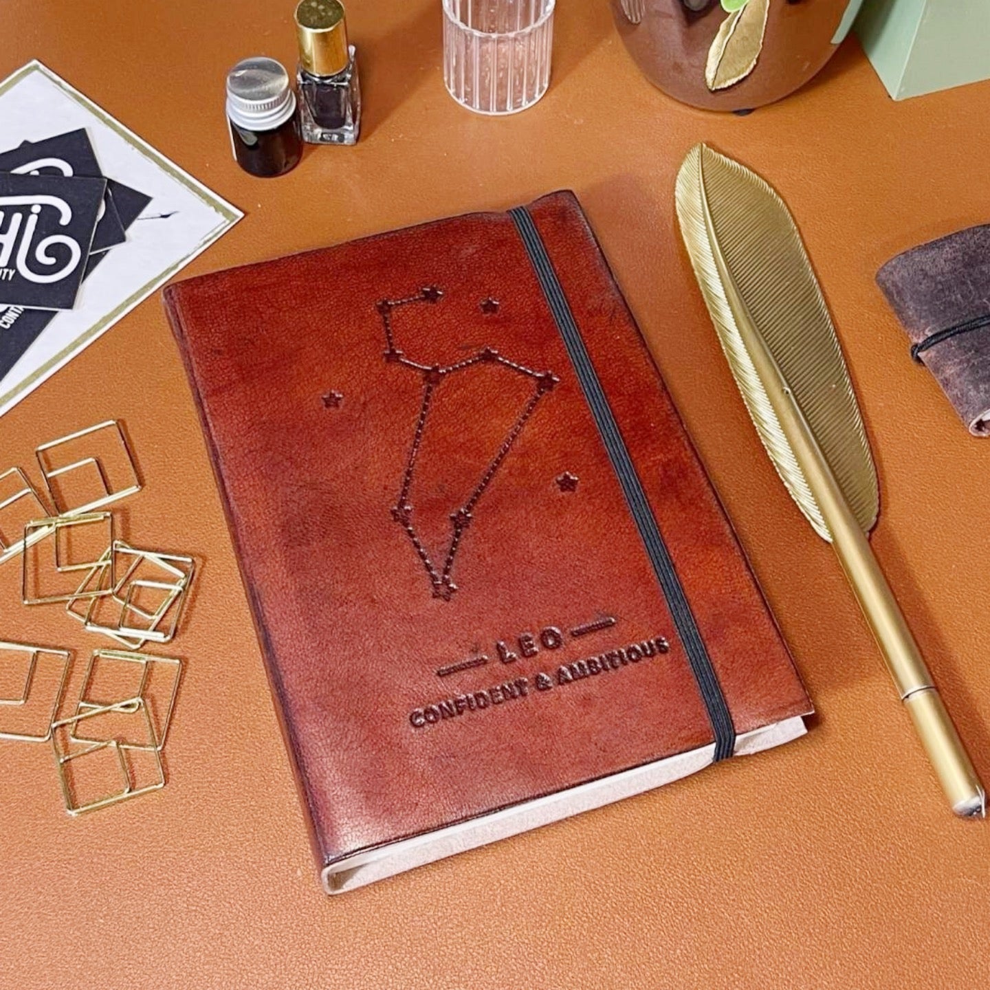 Astrology journal in leather cover – beautifully crafted for writing about your zodiac journey and planetary alignments