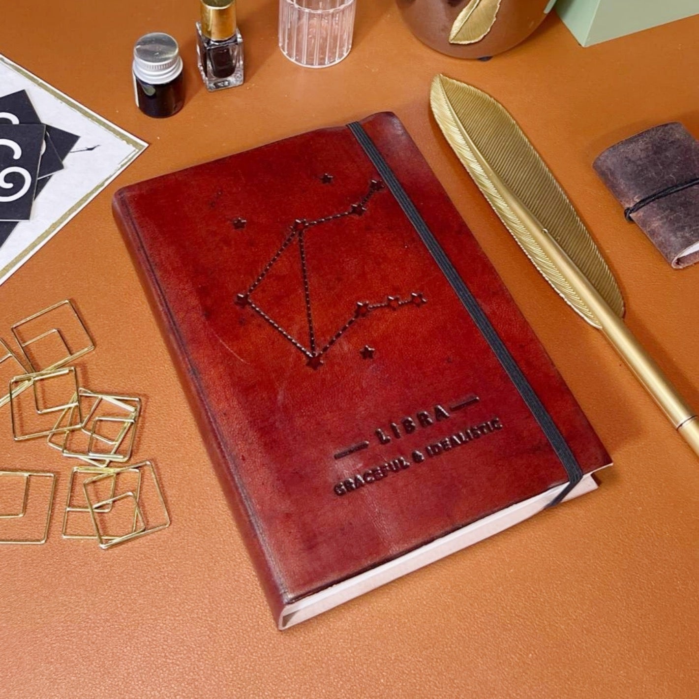 Astrology journal in leather cover – beautifully crafted for writing about your zodiac journey and planetary alignments