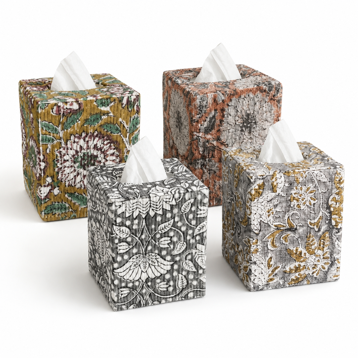 Artisan Tissue Box Cover - Decorative Patterned Fabric Facial Tissue Holder