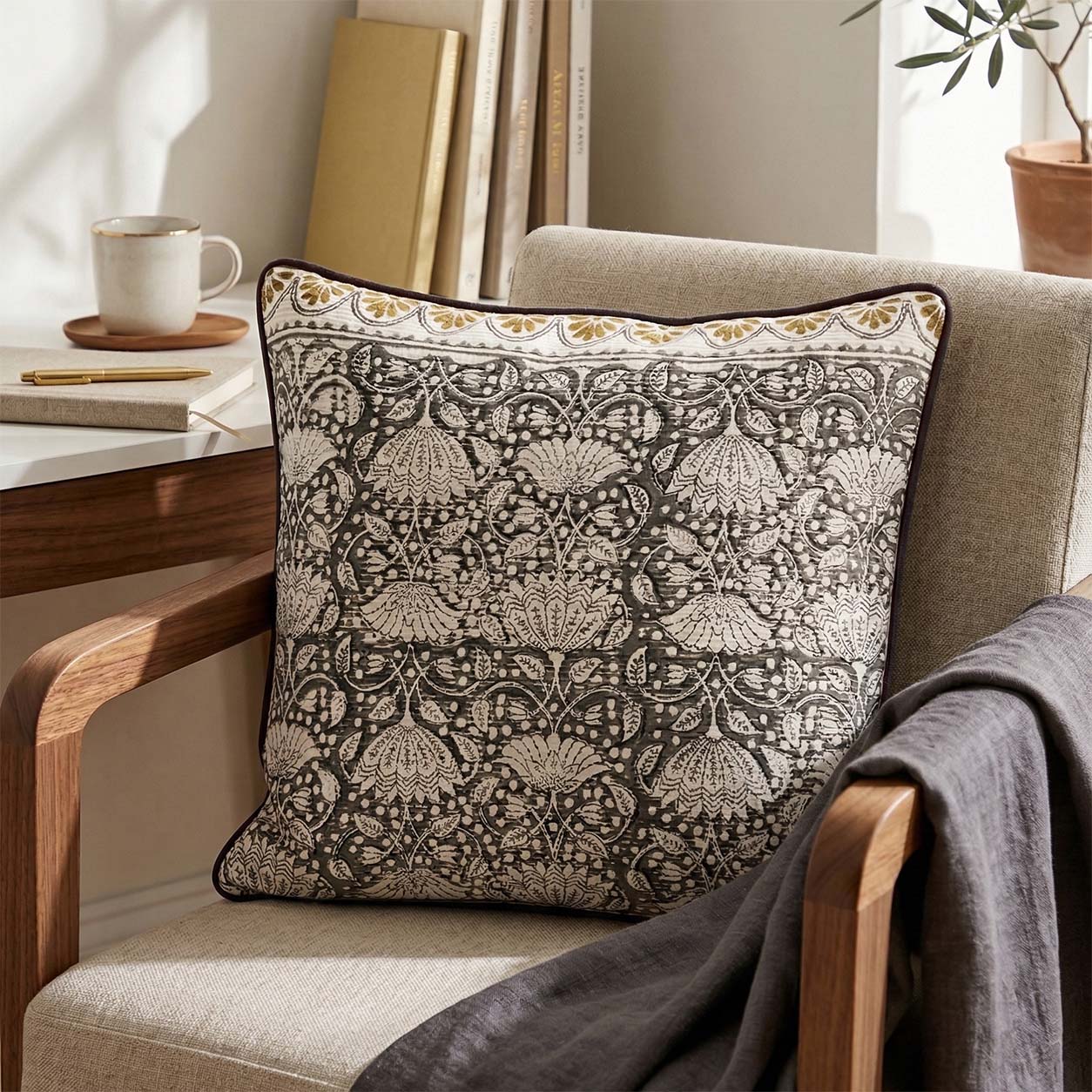 Artisan Accent Pillow Cover - Decorative Cotton Cushion Cover (20x20) for Office Chair