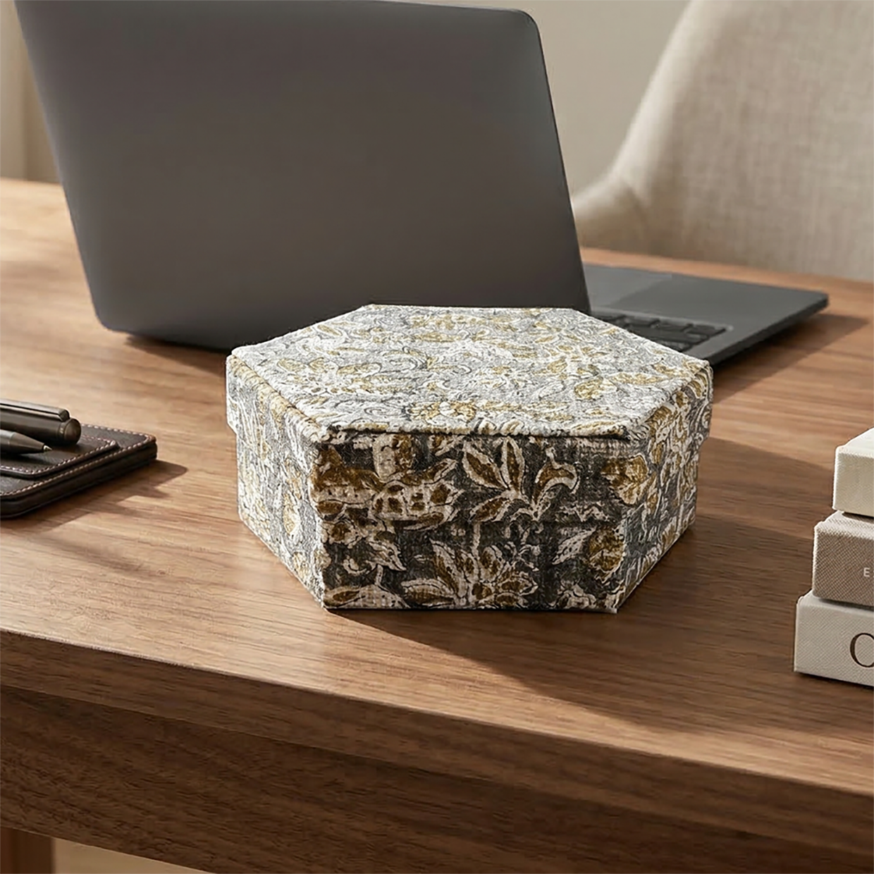 Artisan Hexagon Storage Box - Decorative Keepsake Organizer with Lid