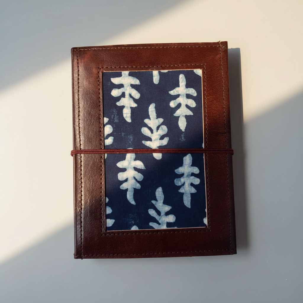 Flat lay of a 5x7 block print cotton notebook -2