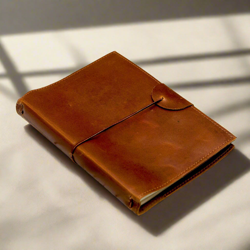Custom leather-bound journal – design your own front cover for weddings, milestones, or creative keepsakes