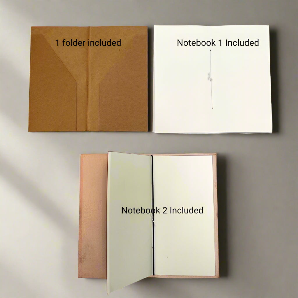 Two khadi paper notebook inserts and kraft folder for traveler's notebook
