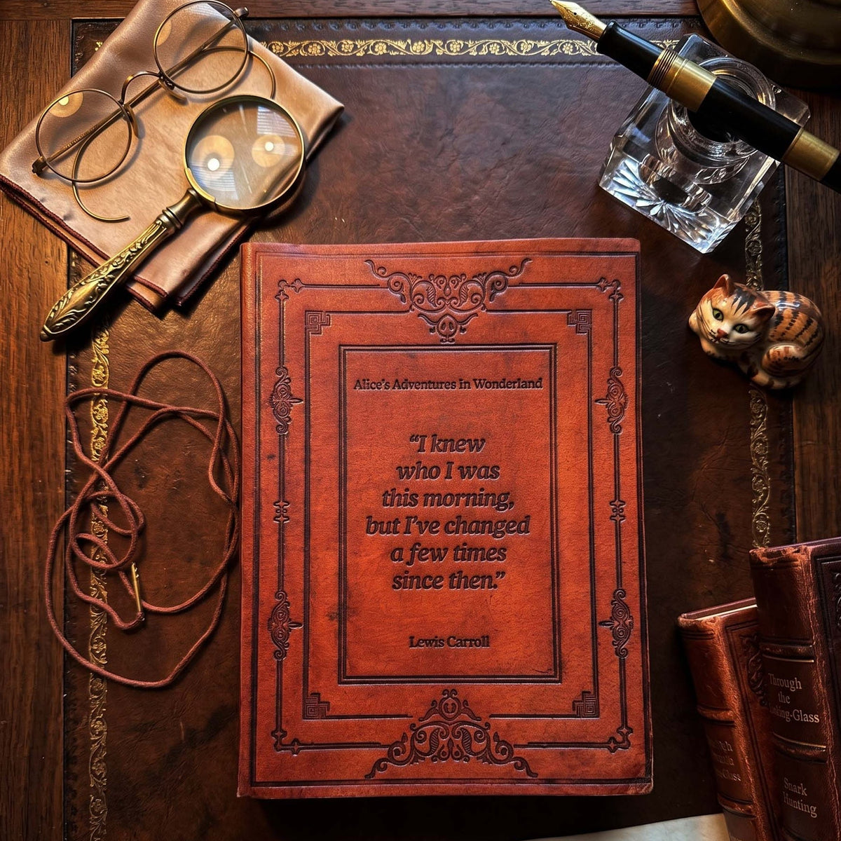 Lewis Carroll Leather Journal - "I Knew Who I Was This Morning" Alice in Wonderland