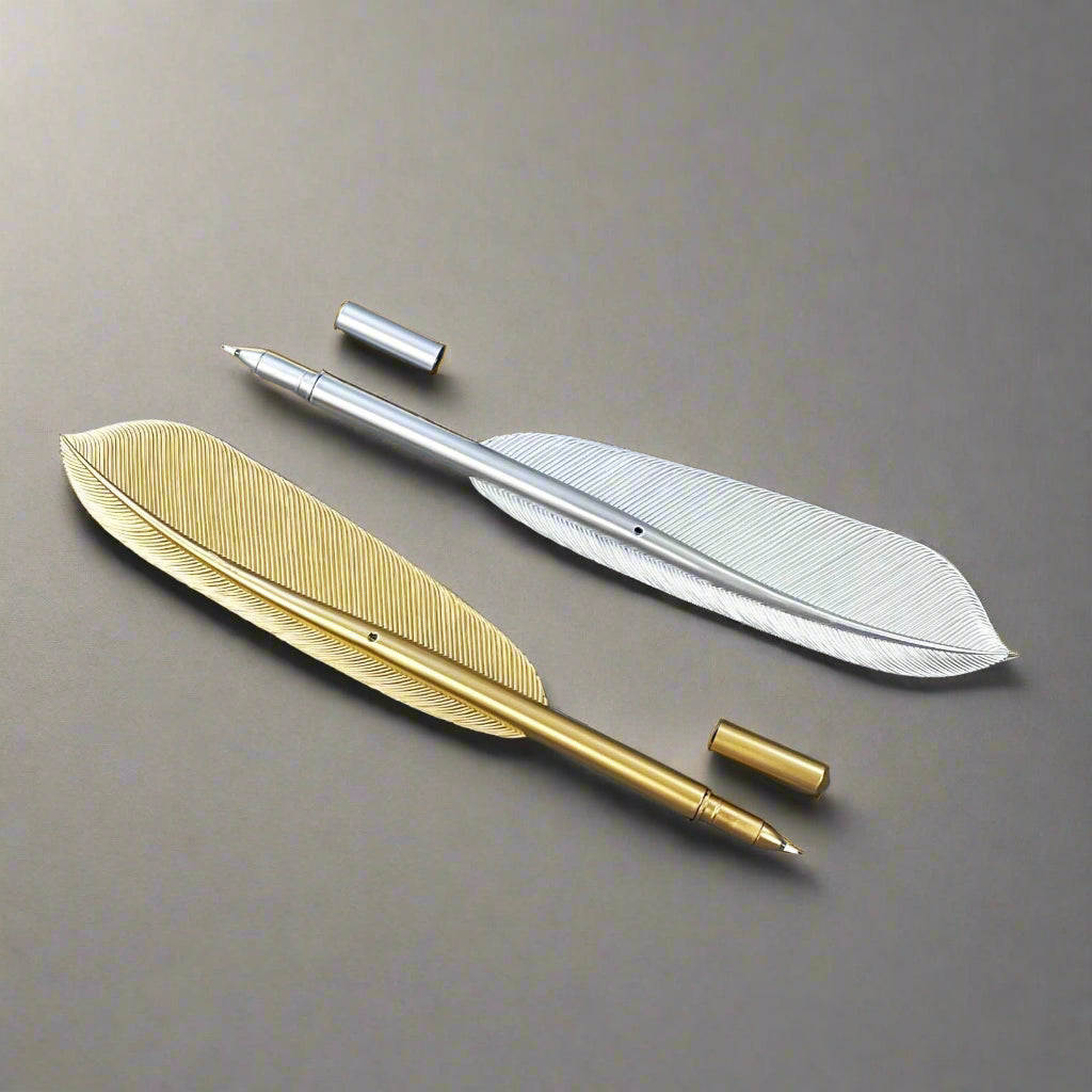 Quill-inspired feather pen – shiny gold and silver finish for poetic writing moments