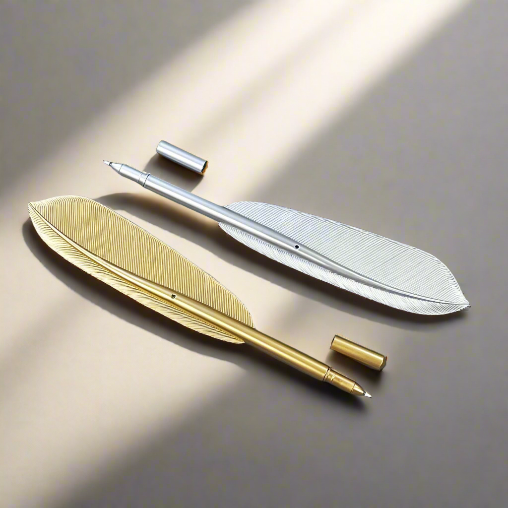 Quill-inspired feather pen – shiny gold and silver finish for poetic writing moments