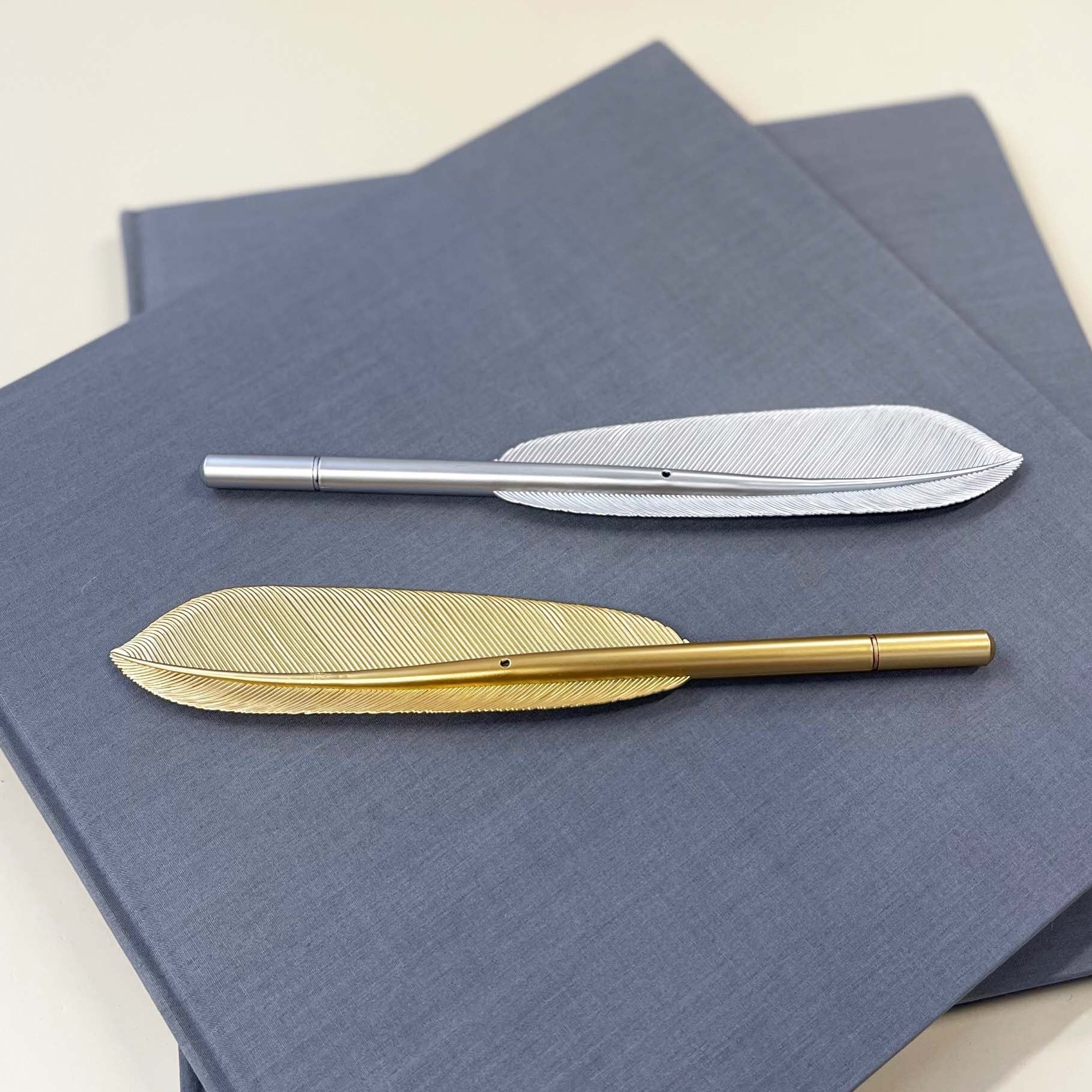 Quill-inspired feather pen – shiny gold and silver finish for poetic writing moments