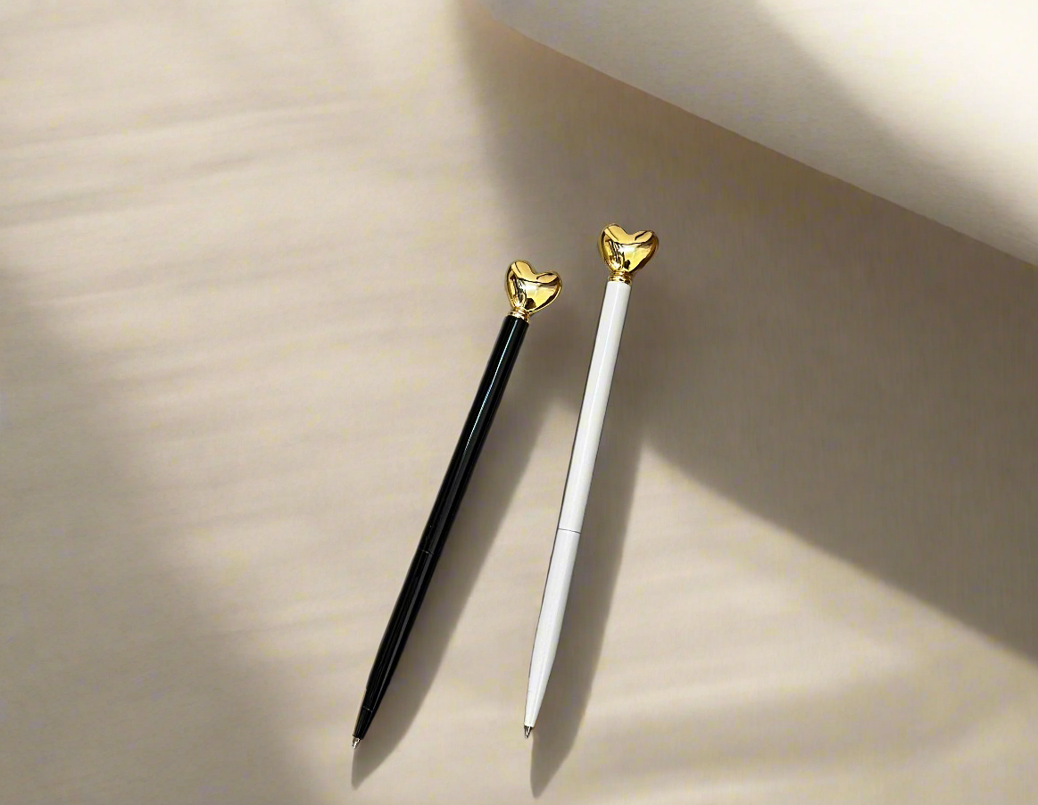 Minimalist cute pen with heart shape โ sleek, durable, and refillable for zero-waste writing