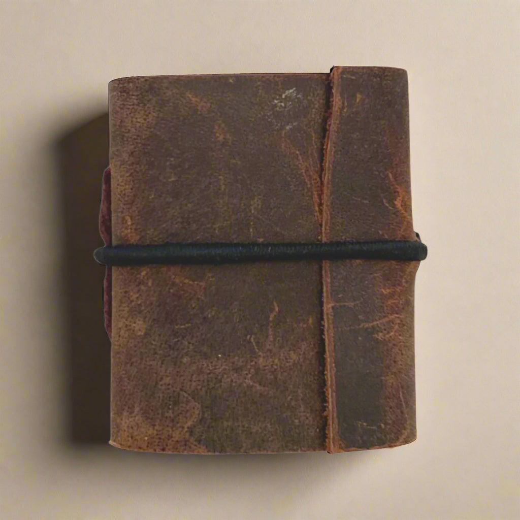 Brown leather mini notepad – rustic and durable notebook for quick notes or travel journaling
