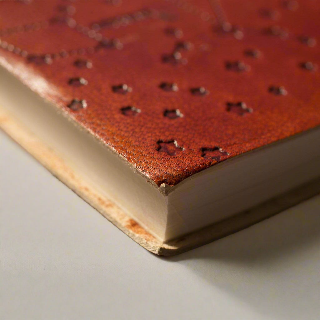Earth-toned leather journal featuring embossed life quote – thoughtful companion for journaling and sketching on the go
