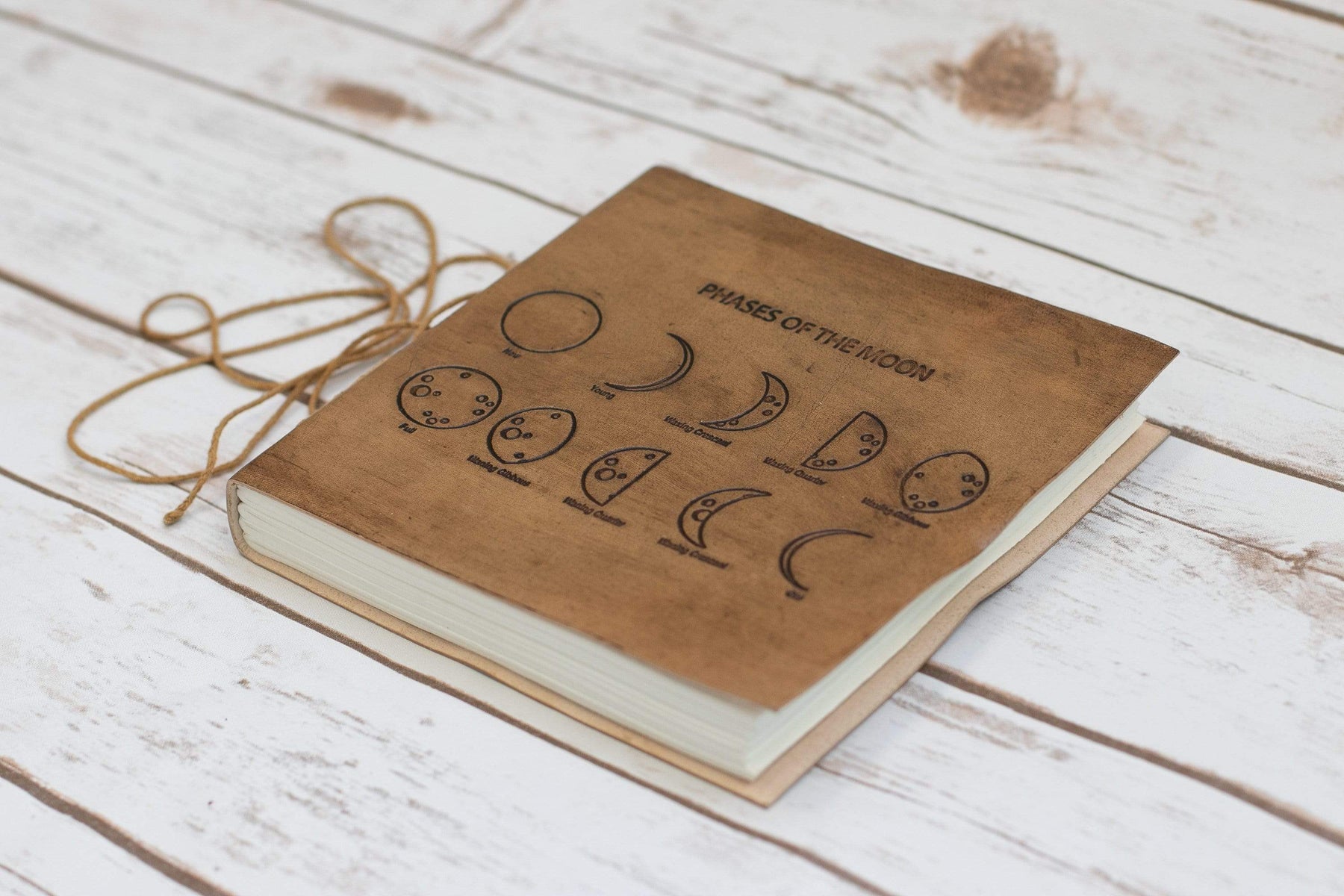 Square Size Moon Phases Embossed Leather Journal - Leather Journals By Soothi