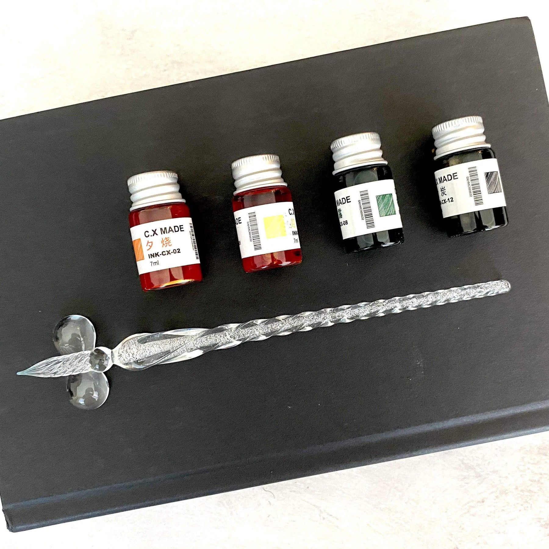 Glass Dip Pen Set With Ink - Leather Journals By Soothi