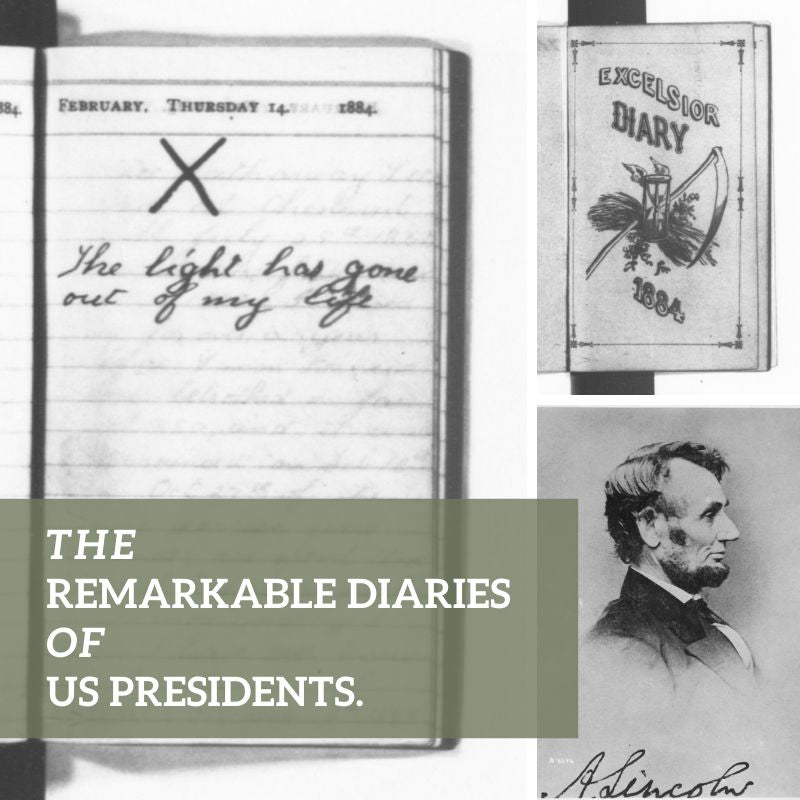 Vintage-style open journal with historical notes and a quill — representing a glimpse inside the minds of US Presidents through their personal writings and reflections.