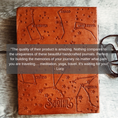 Beautifully handmade leather-bound journal by Soothi, with embossed or stitched detailing and high‑quality vintage paper — a thoughtful, meaningful gift that inspires self‑expression, mindfulness, and creativity.