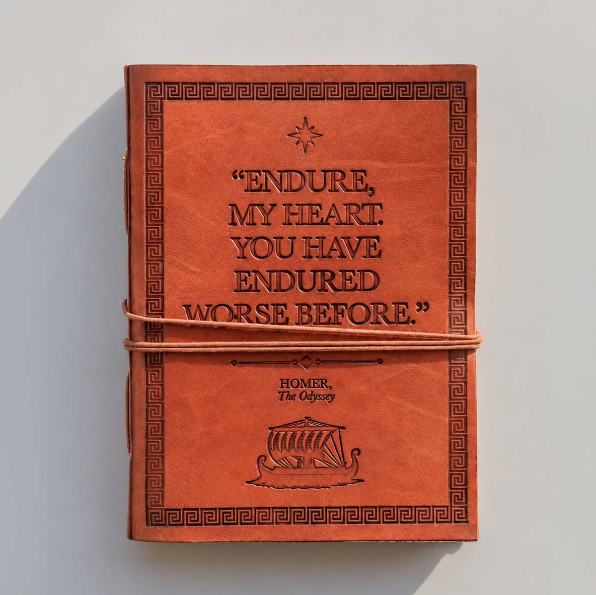 Homer “Endure, My Heart” Odyssey Quote Leather Journal