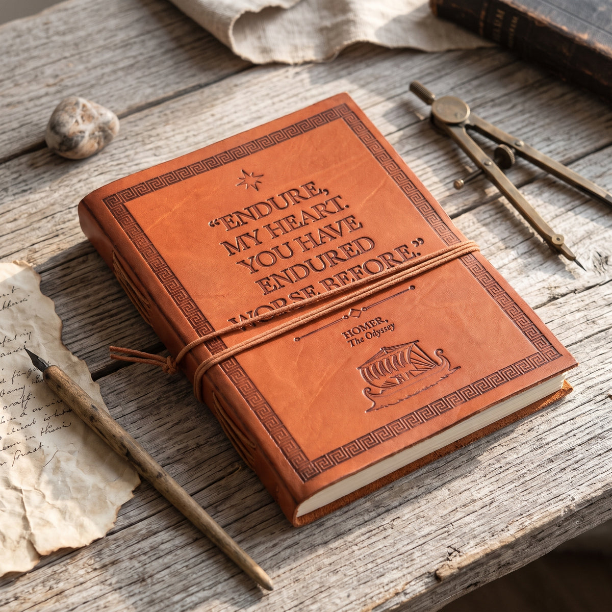 Homer “Endure, My Heart” Odyssey Quote Leather Journal