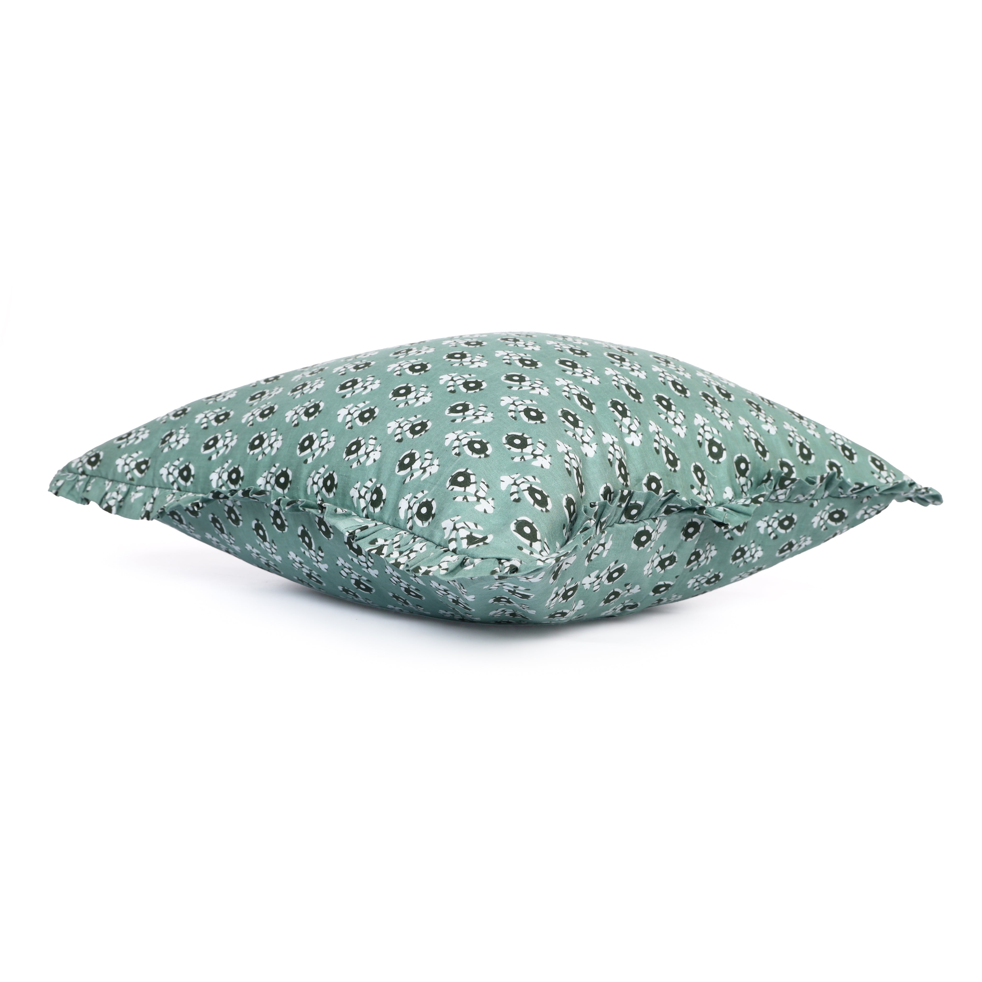 Artisan Block Print Pillow Cover - 20x20 Ruffled Cotton Throw Cushion Case