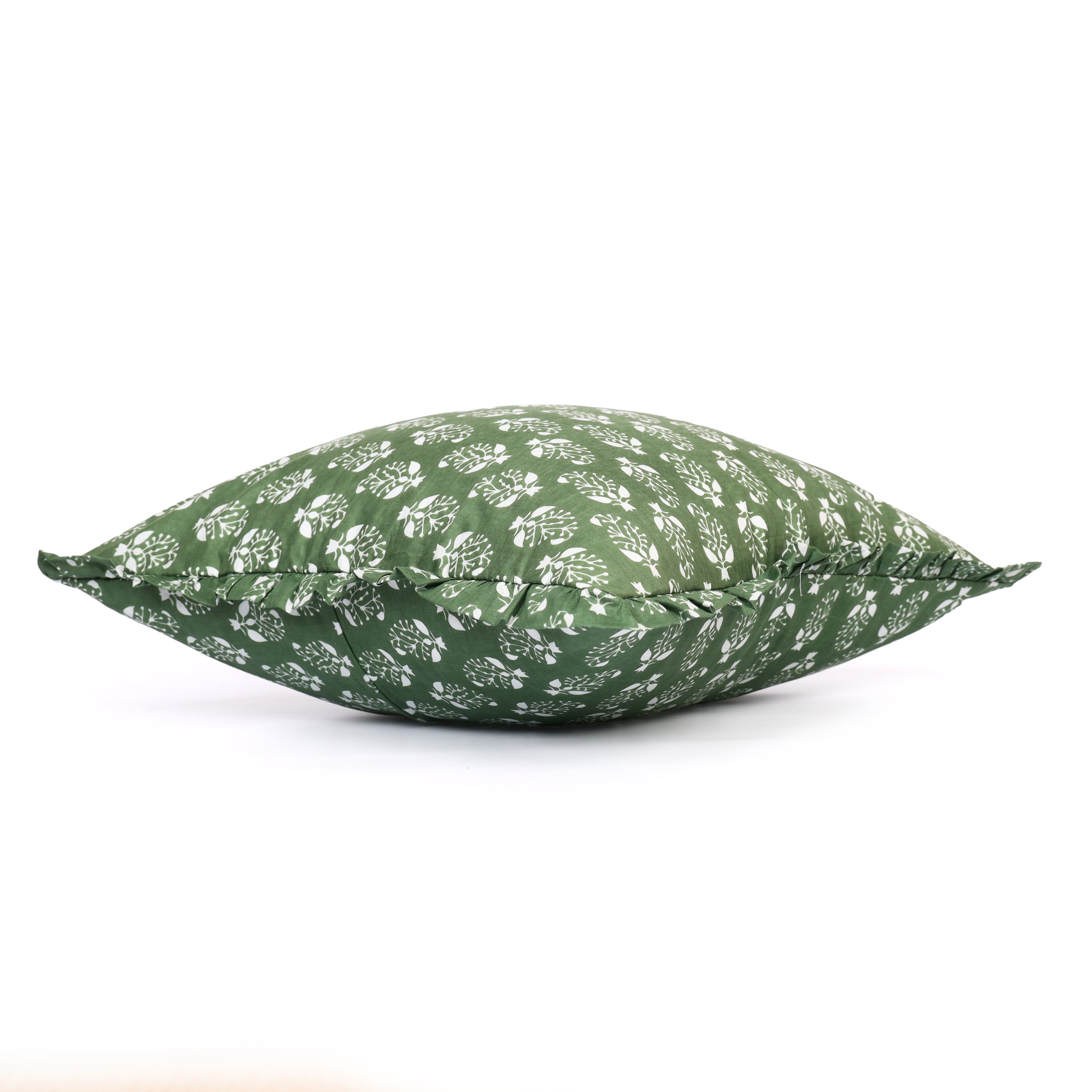 Artisan Block Print Pillow Cover - 20x20 Ruffled Cotton Throw Cushion Case