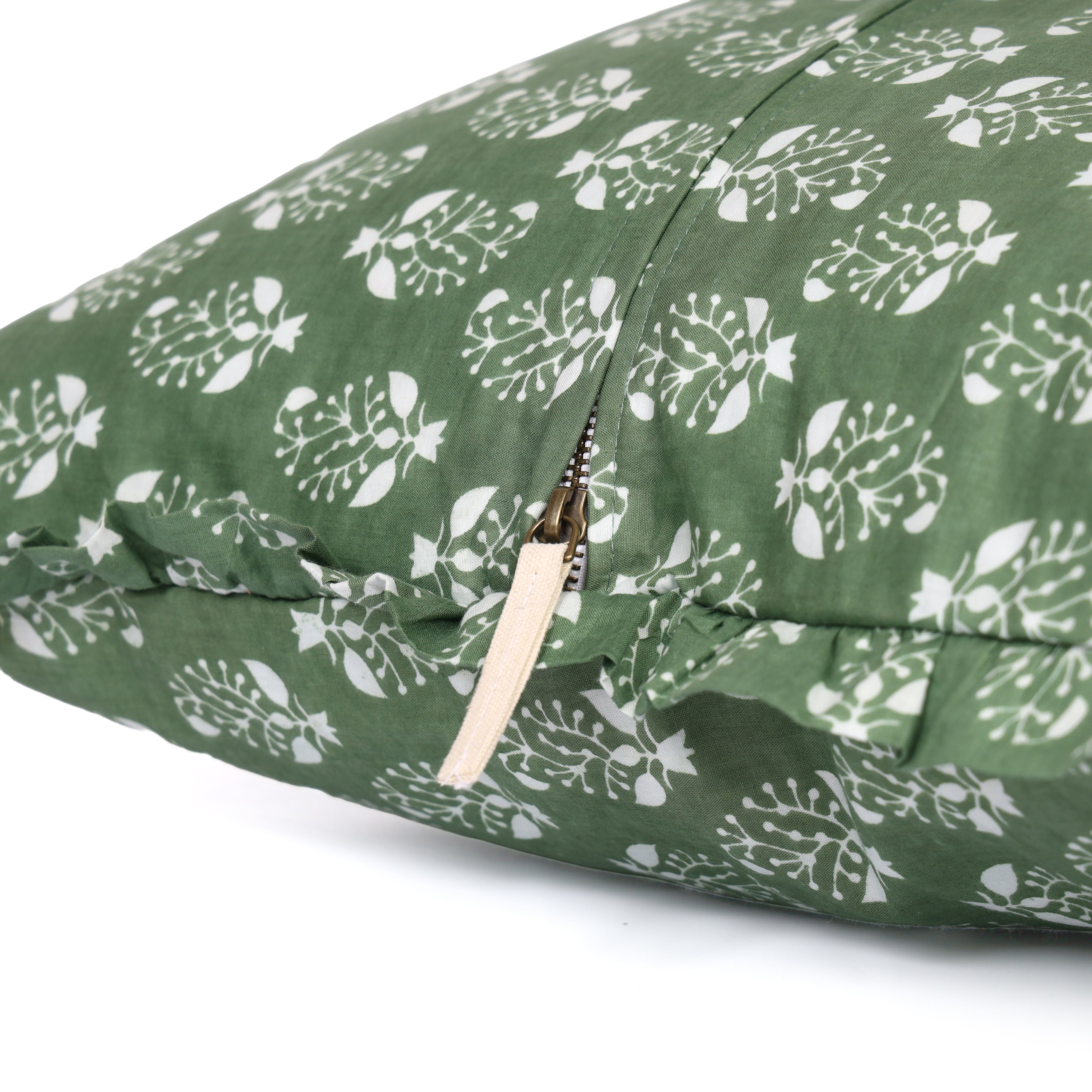 Artisan Block Print Pillow Cover - 20x20 Ruffled Cotton Throw Cushion Case