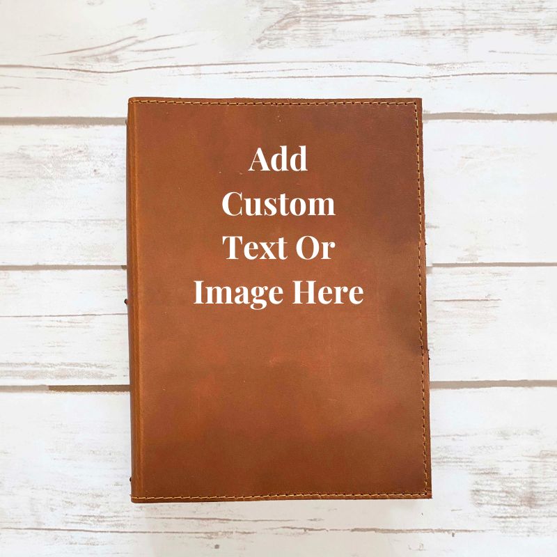Custom leather-bound journal – design your own front cover for weddings, milestones, or creative keepsakes