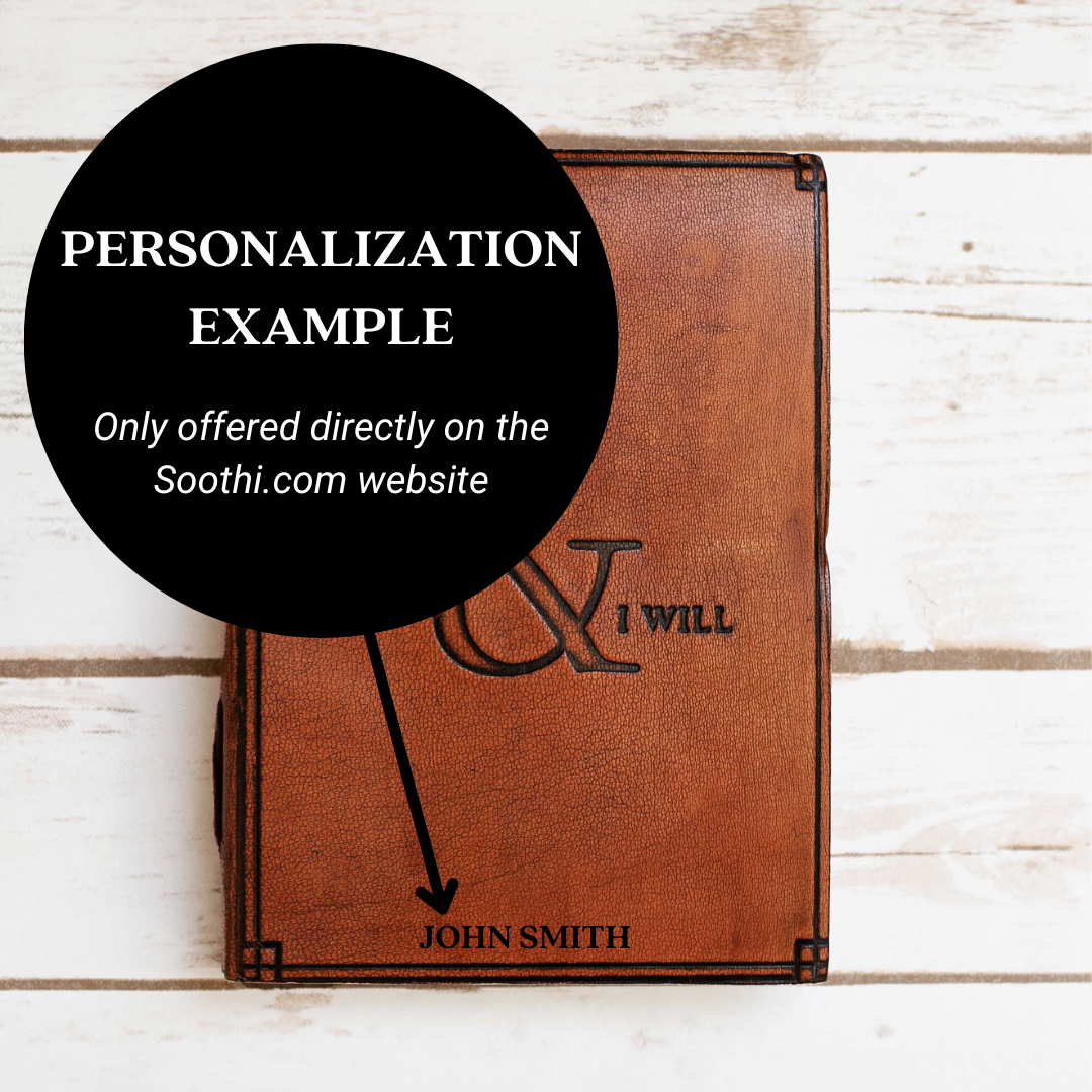 Soothi brown leather journal with the embossed quote 'I Can & I Will' on the cover - perfect for journaling, reflection, and manifesting