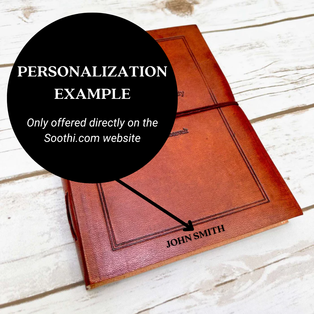 Minimalist leather notebook with embossed mantra – ethically made, ideal for personal growth and inner peace