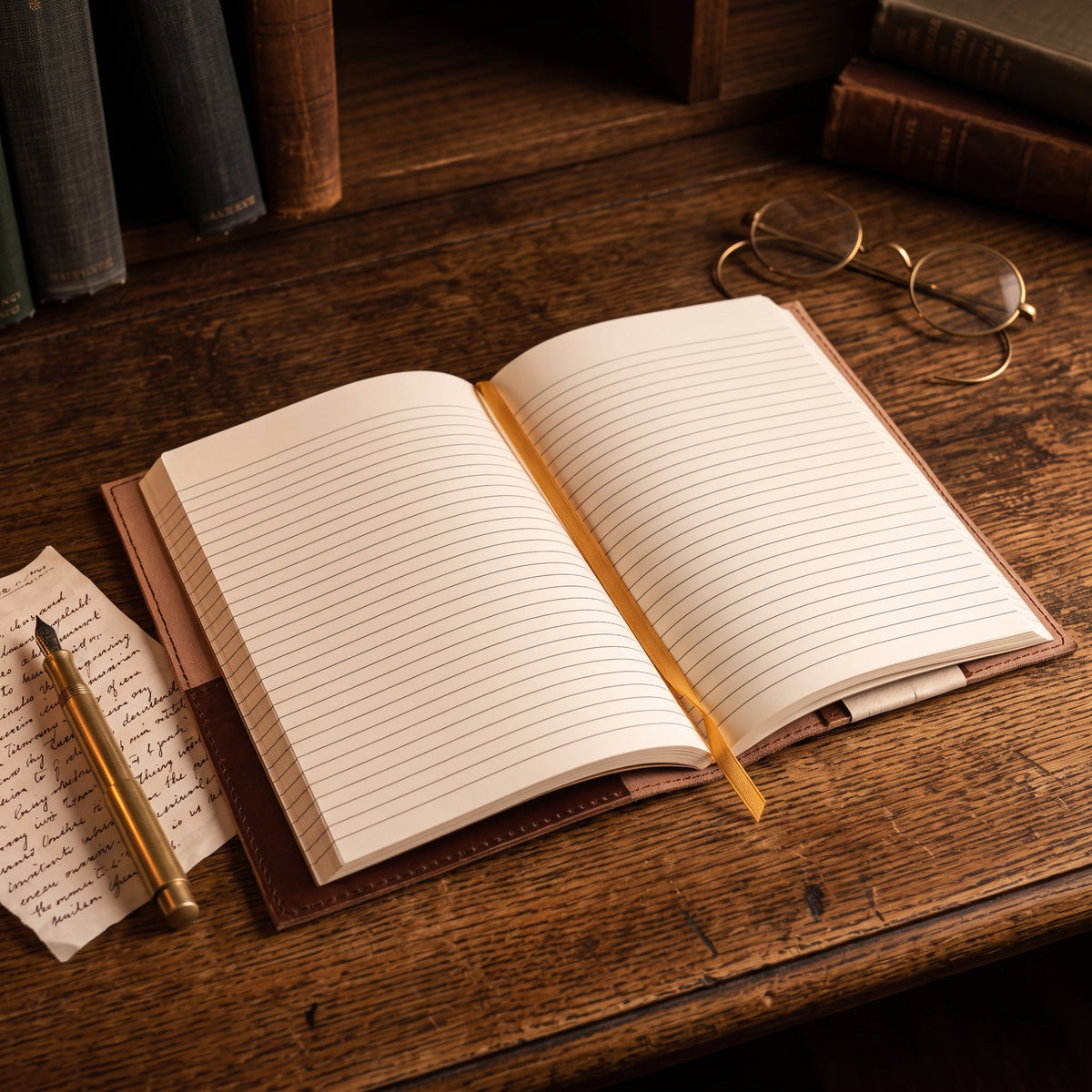 Trust the Wait A5 Refillable Leather Journal open to handmade tree-free paper