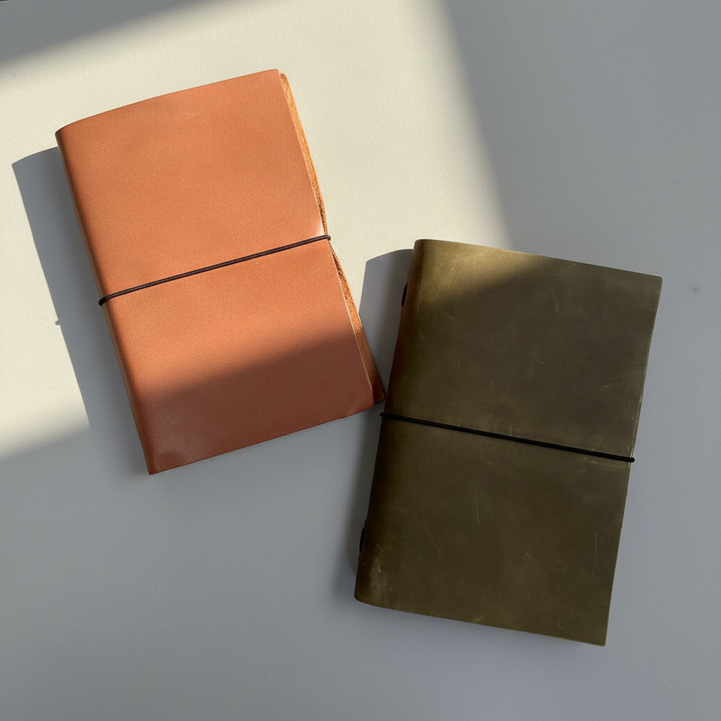 Soothi Artisan Traveler's Leather Folio in brown, closed front view