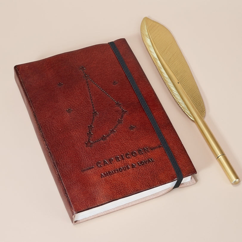 Astrology journal in leather cover – beautifully crafted for writing about your zodiac journey and planetary alignments