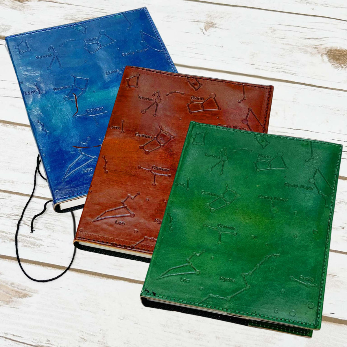 Embossed constellation detail on the Constellation Refillable Embossed Leather Journal.