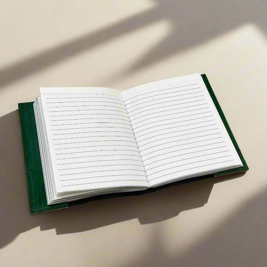 Green Constellation Refillable Embossed Leather Journal, cover view.