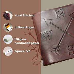 Leather journal embossed with compass – handcrafted travel-inspired journal for adventurers, writers, and seekers of direction